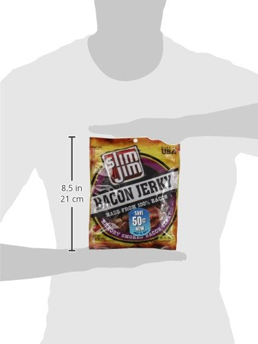 10g 2.75 oz. (8 Count) Slim Jim Smoked Bacon Jerky, Hickory Flavor, Protein Per Serving, Easter Basket Stuffer for Men