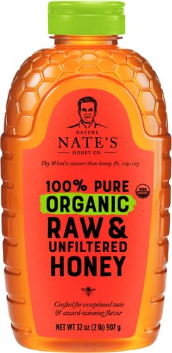 100% 32oz. (Pack 2) Nate's Organic Pure, Raw & Unfiltered Honey - USDA Certified Organic - Squeeze Bottle