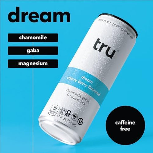 12 oz (12-Pack) Tru Dream Sparkling Water Cherry Berry Functional Seltzer with Magnesium, Chamomile & GABA - Sleep