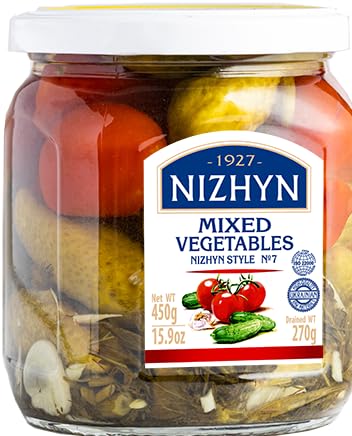 Nizhyn Marinated Mixed Vegetables (tomatoes and cucumbers) NIZHYN STYLE Glass Jar 15.9
