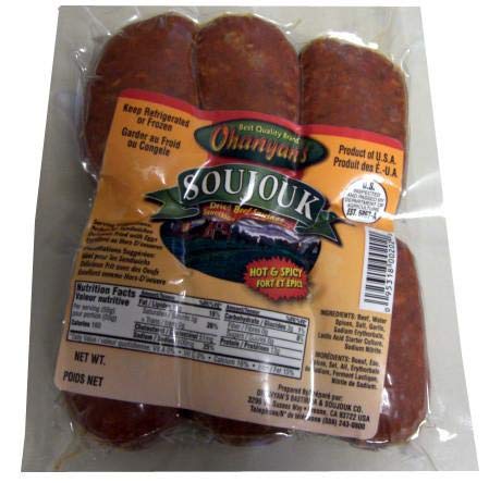 Ohanyan's Soujouk-Dried Beef Sausage, HOT and SPICY, approx. 1.0 lb