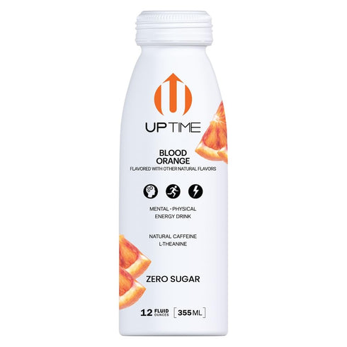 12 Pack, 142mg 0 12 oz UPTIME Energy Drink, Blood Orange Sparkling, Vitamin C, L Theanine, Calcium, Sugar Free Energy