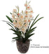 30" 10 2 Larksilk Silk Cymbidium Orchid Stem - White, Long with Flowers and Buds | Perfect for Weddings, Home Decor