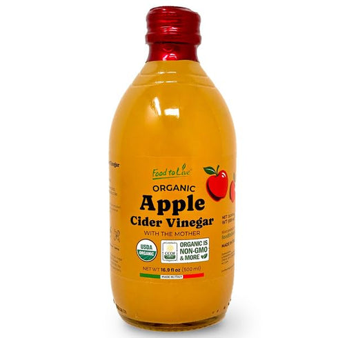 Food To Live Organic Apple Cider Vinegar, 500 ml Raw Italian Natural