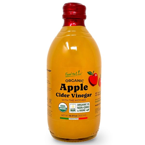 Food To Live Organic Apple Cider Vinegar, 500 ml Raw Italian Natural