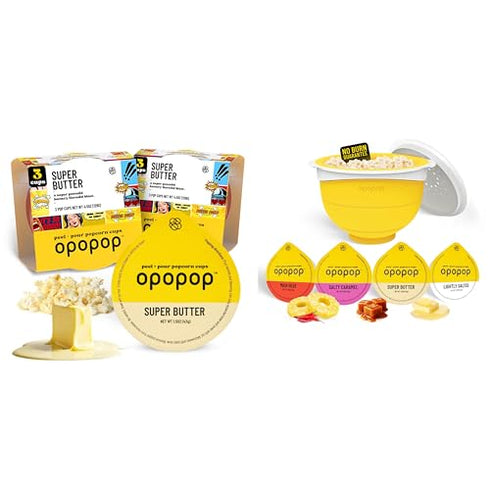Opopop Microwave Popcorn Bundle - Super Butter 6-Pack Pop Cups & Variety