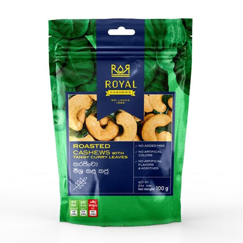Roasted Salted Cashew Nuts with Tangy Curry Leaves 100g - 3.52 Oz