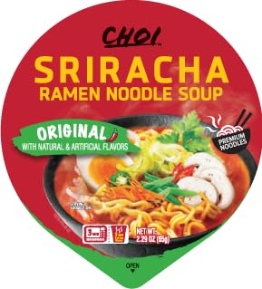 2.29 oz. (65g), 6-Pack CHOI Sriracha Ramen Noodle Soup, Original - Microwavable Cup