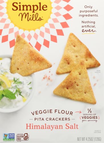 4.25 (Pack 1) Simple Mills Veggie Pita Crackers, Himalayan Salt - Gluten Free, Vegan, Healthy Snacks, Paleo Friendly