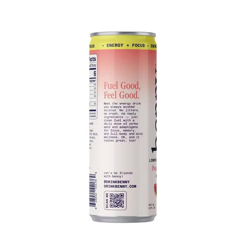 Generic 12 oz (Pack 6) Benny Peach Lychee Lightly Sparkling Energy Drink - Refreshing Peach Lychee Flavors, Clean