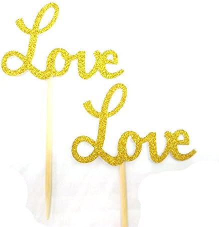 24pcs Gold Love Cupcake Topper - Valentine's Day Decoration for Birthday and Wedding Party