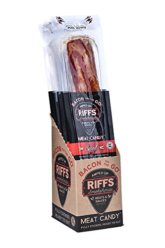 Pack 12 Bacon On The Go by Riffs Smokehouse - SWEET - of Individually Sealed Strips of Bacon