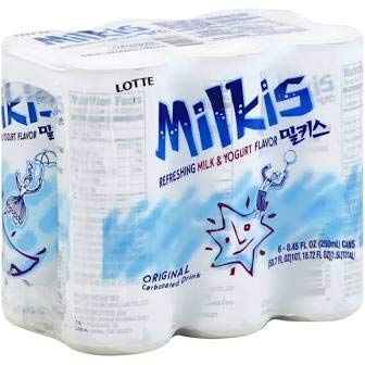Lotte 4 8.45 Oz, Pack 24 Milkis Carbonated Drink Variety Flavors, Apple, Melon, Strawberry & Original, Fl