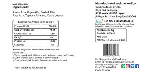 Graminway 1kg - FROM THE ROOTS Healty & Tasty Multi Millet Atta/Flour