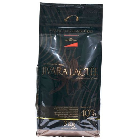 40%, 1 17.6 oz Valrhona Milk Chocolate Pistoles - Jivara Lactee - container