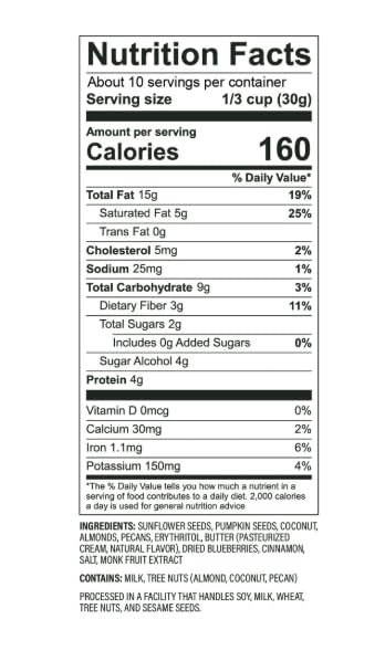Generic 11 oz, 1 Count NuTrael Blueberry Cinnamon Nut Granola Cereal, Keto Friendly, Gluten Free, No Sugar Added