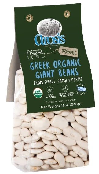 Arosis Greek Organic Giant Beans 12 oz - Rich in Fiber, Good Source