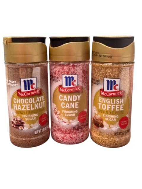 McCormick Holiday Finishing Sugar Variety Pack, Chocolate Hazelnut, Candy Cane, English Toffee