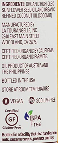 La Tourangelle Organic Sun Coco Oil, 25.4 fl oz, Unique Blend of High-Oleic Sunflower Oil and Refined Coconut Oil