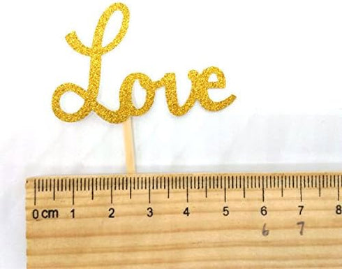 24pcs Gold Love Cupcake Topper - Valentine's Day Decoration for Birthday and Wedding Party