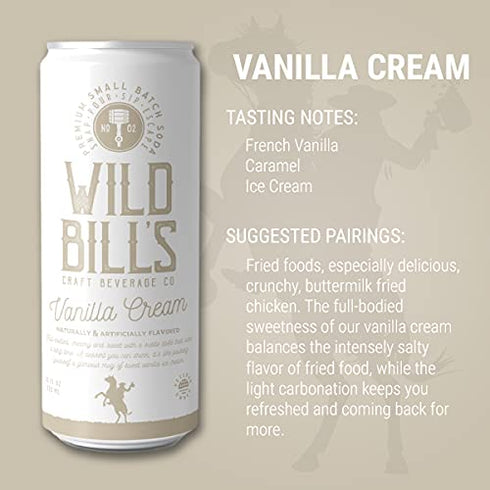 12 Oz 12 Pack Wild Bill's Vanilla Cream Soda, Classic Craft Soda Pop Soft Drinks, Sodas Made with Pure Cane Sugar