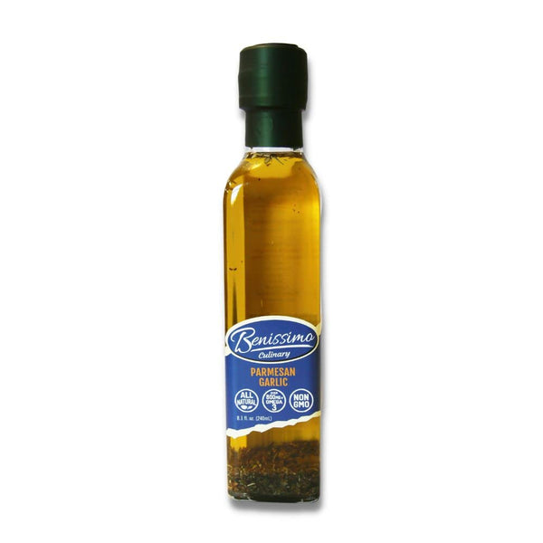 Benissimo All Natural Parmesan Garlic Herb Infused Oil, 8.1 FL Oz, Farm Fresh Herbs for Sizzle and Drizzle
