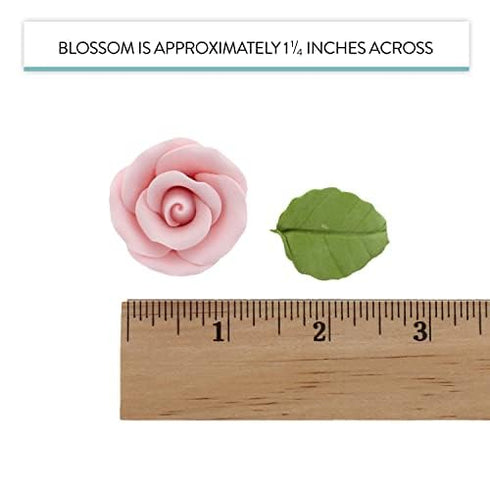 12 Count Global Sugar Art Premium Wedding Rose Edible Sugar Cake & Cupcake Flowers, Pink, with Leaves by Chef Alan