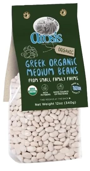 Arosis Asoris Greek Organic Medium Beans 12oz, Rich in Fibers, Good Source of