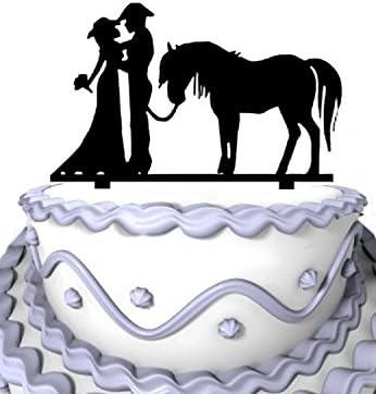 Meijiafei Bride and Groom Cowboy and Cowgirl Wedding Cake Topper with Horse