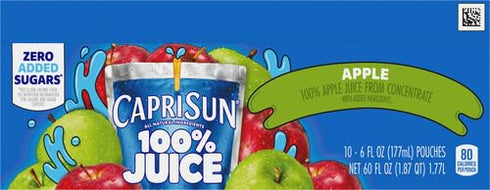 100% 10 6 oz Capri Sun Juice Apple All-Natural Juice from Concentrate with added ingredients, ct Box, fl Pouches