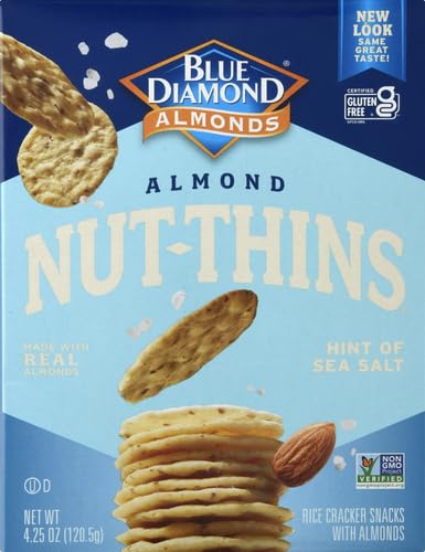 4.25 Oz (Pack 2) Blue Diamond Almonds Nut Thins Gluten Free Cracker Crisps, Hint of Sea Salt, Boxes