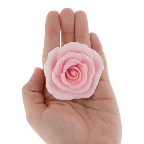 Global Sugar Art Shrub Rose Pink Sugar Cake Flowers, Large Wired, 8