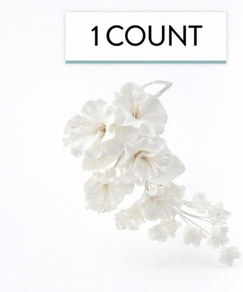 1 Count Sugar Blossom Cake Spray Gumpaste Flowers for Cake Decorating White Cherry Blossoms with Green Leaves by Chef