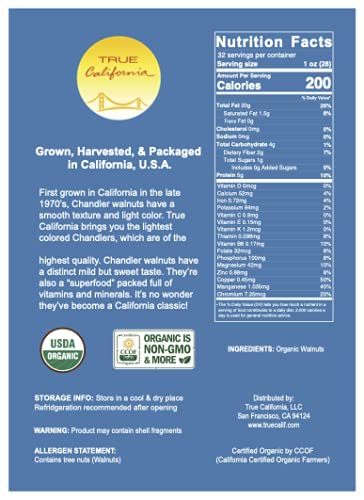 (2 LB) True California Organic Chandler Walnuts Raw, Shelled Halves and Pieces - Healthy Snacks, Vegan & Gluten Free
