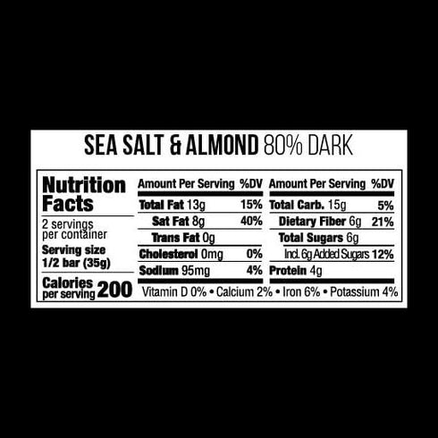80% 2.5 (6 Count), Taza Chocolate Organic Amaze Bar Stone Ground, Sea Salt Almond, Ounce Vegan