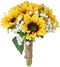 SweetHomeDeco Silk Sunflower Baby's Breath Mixed Wedding Bridal Bridesmaid Bouquet Boutonniere for All