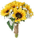 SweetHomeDeco Silk Sunflower Baby's Breath Mixed Wedding Bridal Bridesmaid Bouquet Boutonniere for All