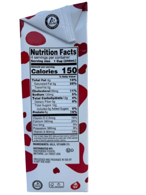 Generic 4-Pack 32oz Shelf-Stable Whole Milk, Cartons Long-Lasting Freshness