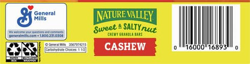 6 7.2 oz Nature Valley Sweet and Salty Nut Granola Bars, Cashew, Bars