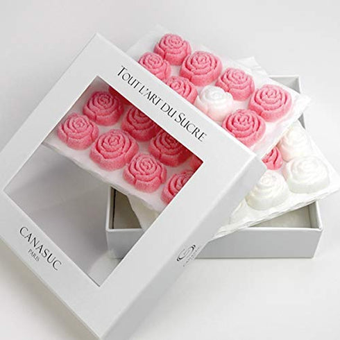 Canasuc Paris, L' Envie en Rose Pur Sucre de Canne, "Window Gift Box" of 36 Assorted French Molded Rose Sugar Pieces