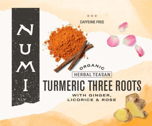 15 Numi Tea Organic Three Roots Turmeric Tea, Herbal Tea Bags, Caffeine Free