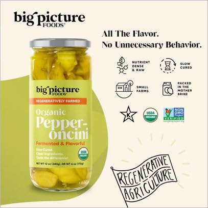 Big Picture Foods 12oz (340g) Big Picture Organic Pepperoncini/Whole in Jar - Zesty Macedonian Green Peppers