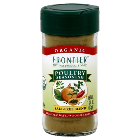 Frontier Co-op Organic Poultry Seasoning, 1.2-Ounce Jar, Sage, Thyme & Onion For Chicken, Sausage, Gravy & Stuffing, Kosher