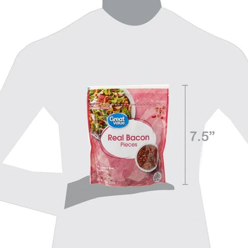 Boltman 9 oz Pack 2 Great Value Real Bacon Pieces, Fully Cooked, Gluten-Free, Resealable Bag