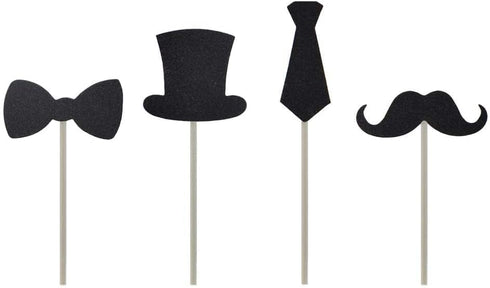Cupcake Toppers Mini Black Bowtie Mustache Hat Neckcloth - 24PCS Birthday Celebration Decorations