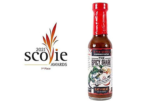 The Spicy Shark Hammah 7-Pot Gatah Extreme Heat Hot Sauce - Made with Scorpion Pepper, Habanero, Carolina Reaper Pepper