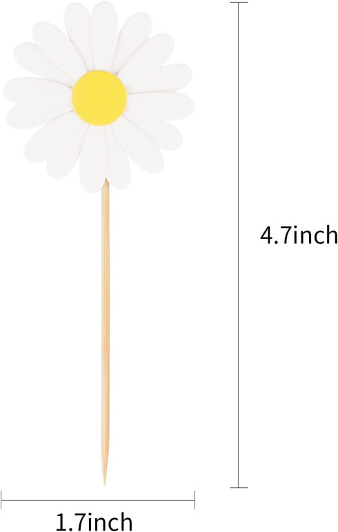 Hengmerry Set 36 Daisy Cupcake Toppers, Daisy Flower Cake Picks Chrysanthemum Party Decorations for Spring Birthday