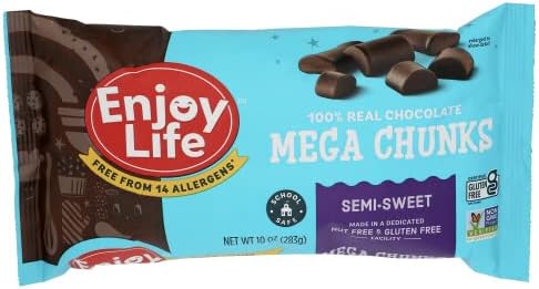 10 oz Pack 3 Enjoy Life Mega Chunks Gluten Free Non-GMO Semi-Sweet Chocolate -- Each /