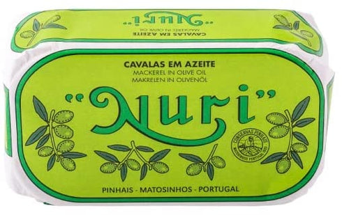 Nuri 4 Pack Packaged 100% 4.4 oz (125 Mackerel Fillets in Olive Oil | | Product of Portugal | Premium Wild Caught, Hand