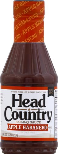 Head Country Bar-B-Q Sauce, Apple Habanero | Gluten Free BBQ Sauce With No Allergens | Sweet Apple & Spicy Habanero Championship Barbecue Sauce For Chicken, Pulled Pork & Ribs | 20 Ounce, Pack of 1